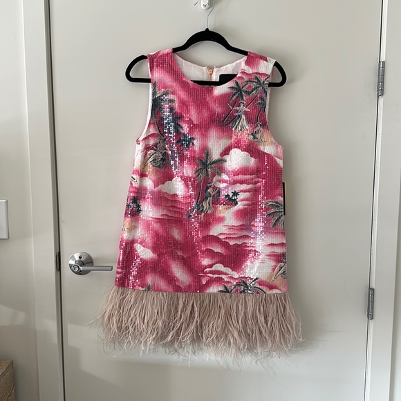 Le Superbe Night Hawaiian Dress in Pink Sequin & Feathers - Picture 1 of 7